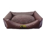 Luxury Faux Leather Dog Bed - Large Brown With Brown Cord Inner Cushion 40" x 27" x 14"
